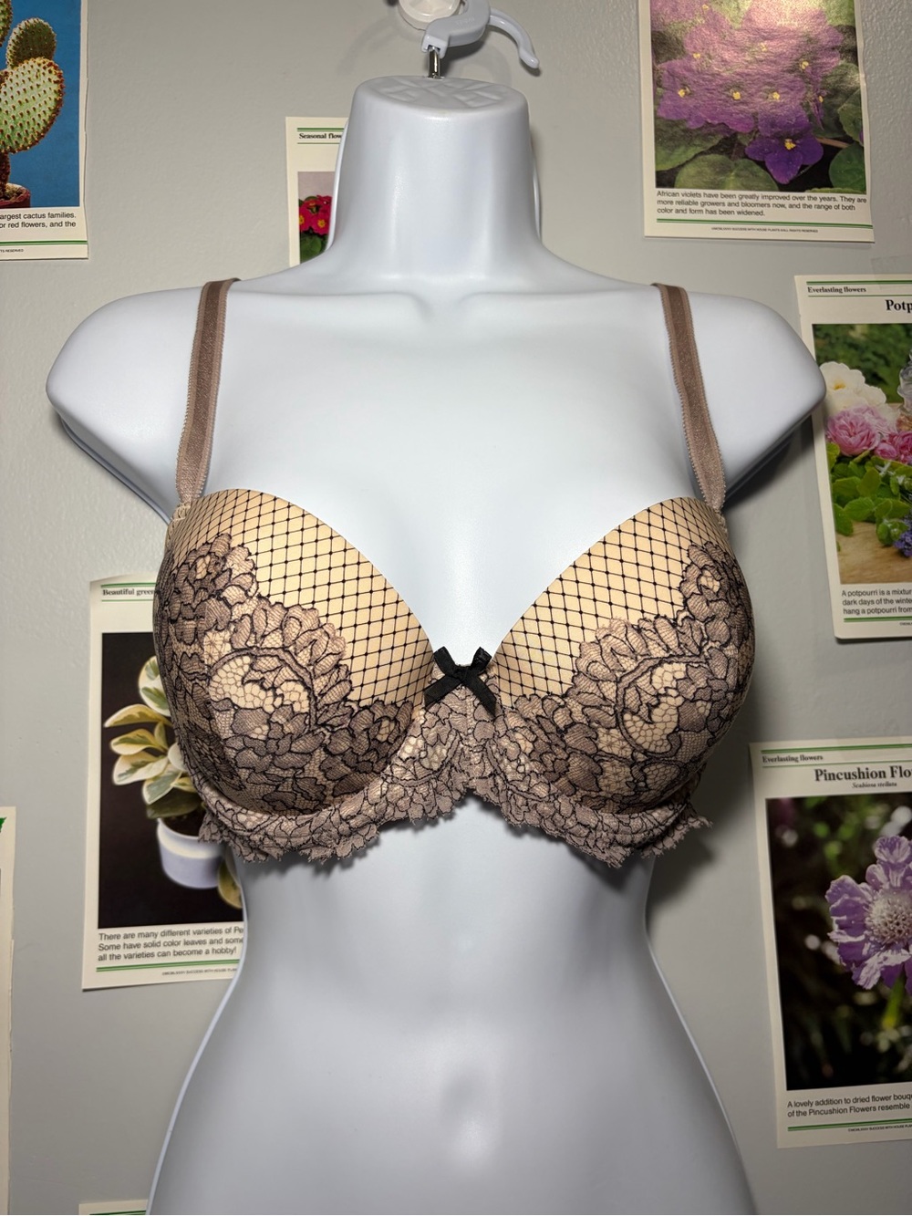 Victoria's Secret Nude Bra with Black Lace Overlay